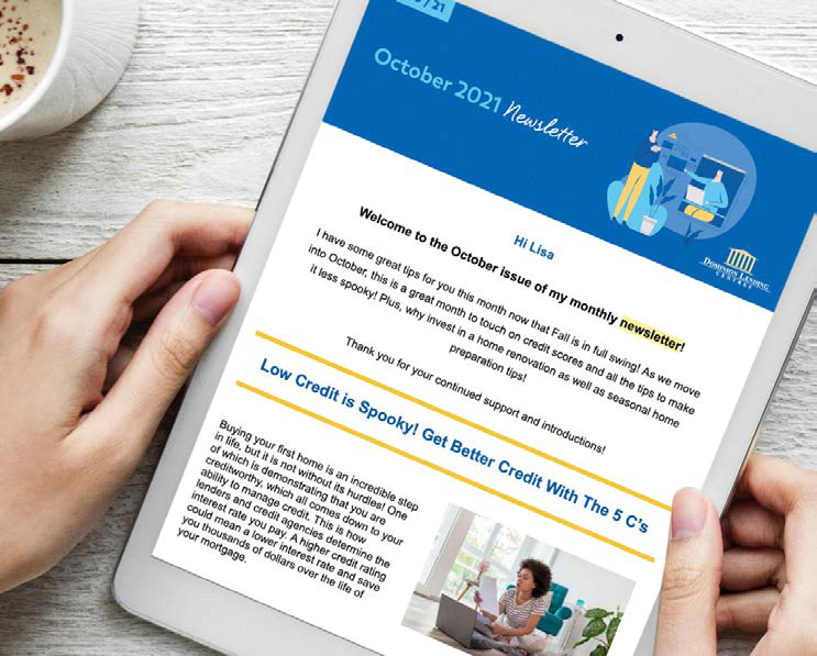 DLC client newsletter example displayed on a tablet
