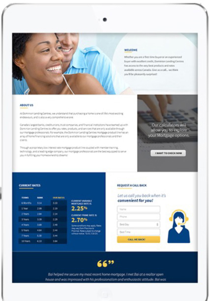 Example of a personalized DLC broker website displayed on a tablet