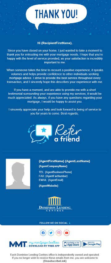 Example of a DLC-branded client thank-you campaign in Velocity CRM